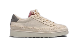 SCARPA ALLACCIATA P01 IN PELLE CRAQUELÉ CON LUREX E SUEDE IVORY-VIBRANT GREY-CUPCAKE